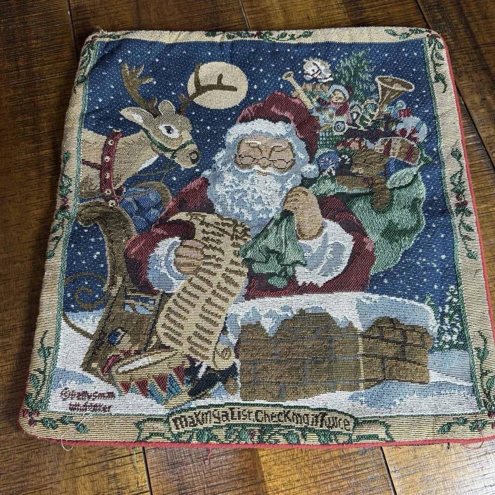 Vtg Set Of 2 Betty Smith Whiteaker Santa ‎ Christmas Tapestry Pillow Covers 15